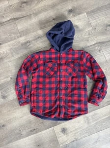 L.L. Bean Fleece-Lined Flannel Plaid Shirt Hooded Jacket Youth Boy's Size Medium - Picture 1 of 6