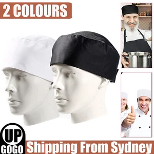 Breathable Top Skull Cap Professional Catering Chefs Adjustable Cooking Hat AU - Picture 1 of 14