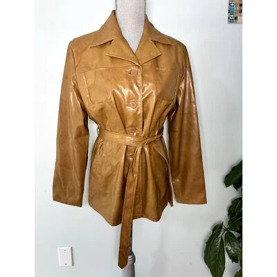 Gabardina de Colección Años 90 Y2K Voz Bronceada Imitación Cuero Chaqueta de Lluvia Talla L Estilo Boho Foto 1 de 4