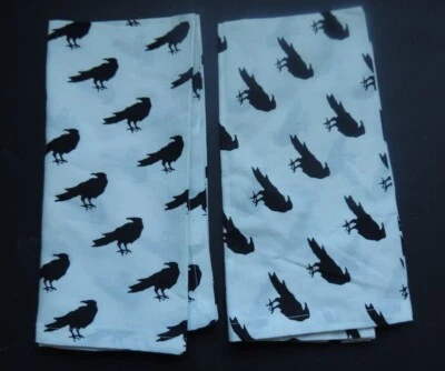 Crate & Barrel Cocktail Napkins 20” Square Black & White Cotton Crow set 2 RARE - Image 1 of 4