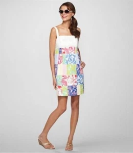 $228 LILLY PILITZER Designer Multi Squre One Sewn Patch Cotton Pattern Dress 4 - Picture 1 of 3
