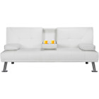 Contemporary White Faux Leather Futon With Cupholders And Pillows New