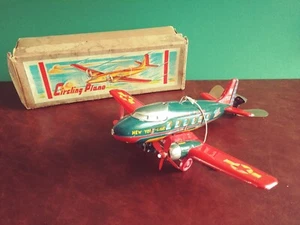 1940s TN Nomura Nikko Japan Tin Wind-up Circling Plane NY Line Tinplate w O. Box - Bild 1 von 12