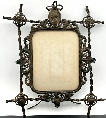 Antique Pressed Metal Bronze Standing Picture Frame Baroque Classical - Image 1 of 4