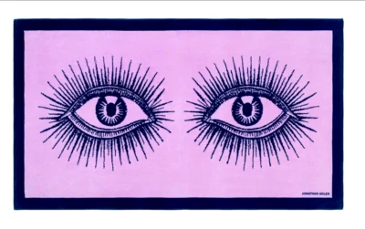 "Toalla de playa estampada Jonathan Adler Eyes 40"" x 70"" color púrpura nueva" Foto 1 de 3