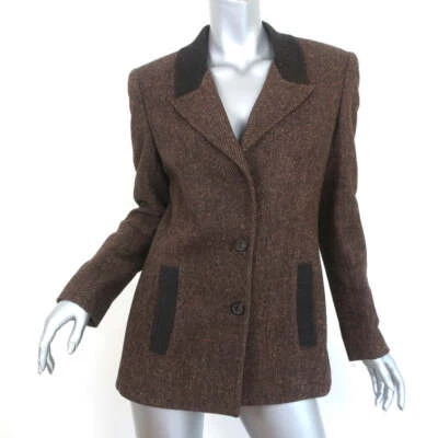 Vintage Valentino Miss V Tweed Blazer Brown Wool-Silk Size 42 Two-Button Jacket - Image 1 of 4