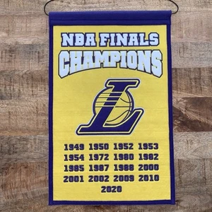 Los Angeles LA Lakers NBA Championship Banner Flag Wool Pennant 1949-2020 - Picture 1 of 6