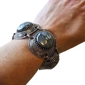 Vintage Oversized Grob Silber Cabochon Kette Glieder Armband - Bild 1 von 5