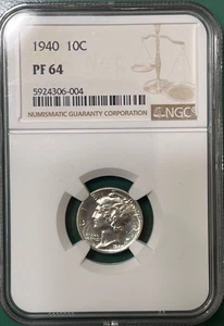 1940 PROOF MERCURY DIME NGC PR 64 Nice Contrast on Reverse Side - Picture 1 of 4