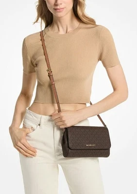 Michael Kors Signature Print Crossbody Bag Brown And Gold - Image 1 of 4