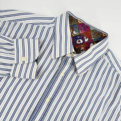 Robert Graham Mens XL Striped Button Down Shirt Money Trim Flip Cuff Floral - Image 1 of 4