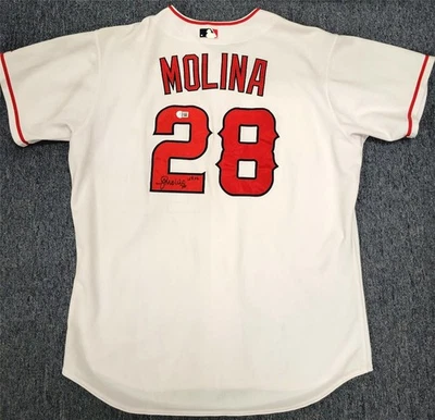 Jose Molina signed "WS 02" 2005 Team Issued Angels Jersey autograph Beckett BAS - Image 1 of 4