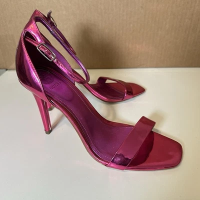 Vintage Guess Heels Womens 8.5 Pink Metallic Strappy Pumps Y2K Glam Barbiecore - Image 1 of 4