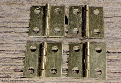 4 Old Door Hinges Solid Brass 1 X 1" Jewelry Small Box Vintage Light Duty - Image 1 of 4