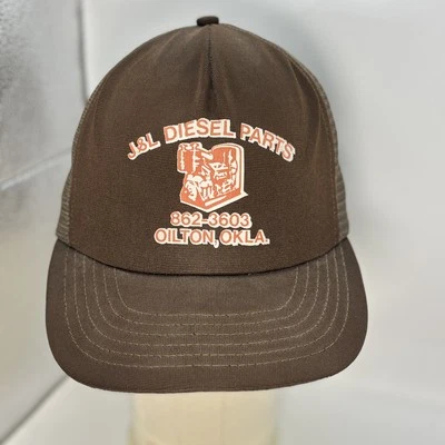 ВИНТАЖНЫЙ J & L Diesel запчасти шляпа крышка Snap назад коричневый сетки водитель грузовика нашивка мужской 80-х - Изображение 1 из 4