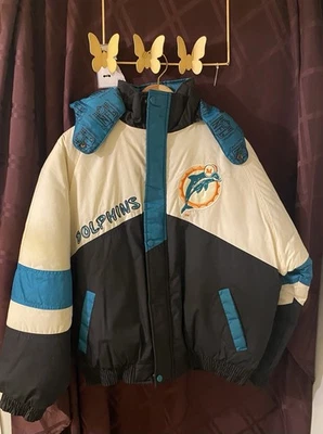 Vintage 90s Miami Dolphins Pro Player Puffer Jacket 75th Anniversary Men’s XL - Image 1 of 4