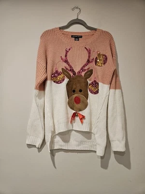United States Sweaters Women's Reindeer Sweater, Size Medium, Pink And White - Image 1 of 4