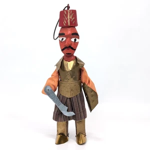Vintage Middle Eastern Soldier Marionette 6" Wood Tin Metal Karakouz Puppet - Imagen 1 de 3