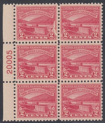 US Stamp #681 Ohio River Canalization Plate Block of 6 with Unpainted Area - Image 1 of 3