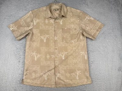 Scandia Woods Shirt Men Large Beige Palm Tree Button Up 100% Polyester Hawaiian - Image 1 of 4