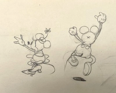 Mickey and Minnie Production Drawing Walt Disney Camping Out 1934 Cel Original - Image 1 of 3