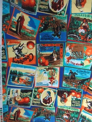 Hoffman Int. Cotton Fabric  "High Noon" WILD WEST  Cowboys VTG RARE  29"X43" NE - Image 1 of 4