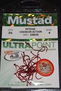25 Ganci Mustad 33862R Rosso Morte Lenta Taglia 4 Ultra Point Intenso Crawler Azione - Foto 1 di 2