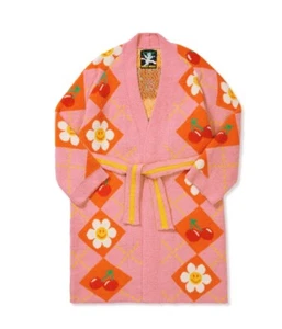 Wiggle Wiggle Smile Cherry Lounge Long Bathrobe Night Fluffy Soft Dressing Gown - Picture 1 of 10