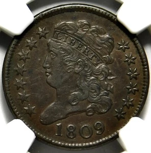 ๐๐ฟ๐๐๐ฟ๐ค๐ฅ๐คNGC AU50 BN 1809 HALF CENT - Picture 1 of 3