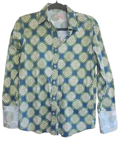 Blusa Tizzie para mujer verde y azul con botones manga larga talla mediana - Imagen 1 de 6