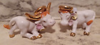 Vntg Napco Ceramic ANGEL Bull & Cow Salt & Pepper Figurine Set w/ Halo & Flowers