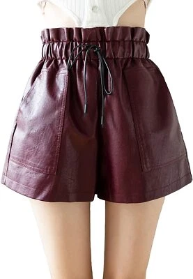 Nuevo Lo último Para mujeres Genuino Borgoña Piel de Cordero Pantalones Cortos Ropa de Fiesta Mini Pantalones Cortos Foto 1 de 4