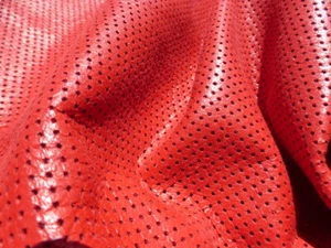 lambskin leather hide Lipstick Red Perforated Pattern light weight buttersoft - Picture 1 of 5