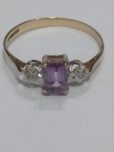 9ct Gold Amethyst & Diamond Ring - Size P Fully Hallmarked - Picture 1 of 5