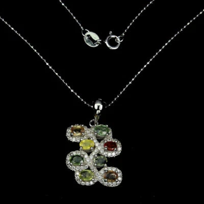 Shola Vero Naturalenaturale Multicolore Zaffiro Collana Argento Sterling N233 - Immagine 1 di 3