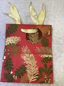 HALLMARK INSPIRATIONS GIFT BAG RED WITH GOLD & GREEN HOLLY BERRIES 6 1/2 IN NEW