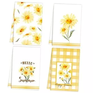 4 Pcs Yellow Flower Kitchen Towels Decorative Floral Tea Towel Absorbent Home - Picture 1 of 8