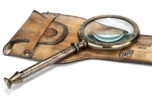 Magnifying Glass With Leather Case Optical Lens Reader Desktop Deco Vintage Gift - Picture 1 of 7