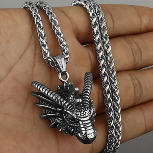 Men's Titanium Steel Dragon Head Pendant Necklace Hip-hop Street Style Gifts - Picture 1 of 8