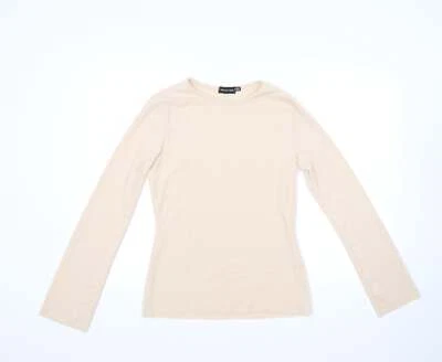 PRETTYLITTLETHING Womens Beige Round Neck Cotton Blend Jumper Size 12 - Image 1 of 4