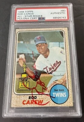 1968 TOPPS ROD CAREW SIGNED AS ROOKIE CARD TWINS RC AUTO PSA/DNA - Image 1 of 2