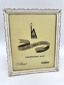 Vintage Metalcraft White Enamel Gold Picture Frame Photograph Glass Woolworths - Picture 1 of 11