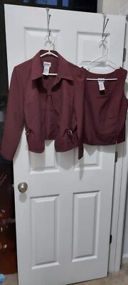Perceptions Petite 2 Pc Burgundy Blazer Shell Sz 10P Long Sleeve Unlined Zip - Image 1 of 4