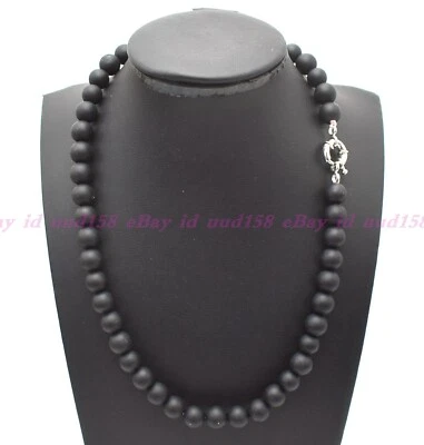 Mens Beads Necklace Matte Black Onyx Gemstone Healing Stone Chakra 18-36"AAA - Image 1 of 4
