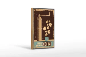 Holzschild Retro 12x18cm Kaffee Coffee fresh brewed Holz Deko Schild wooden sign - Picture 1 of 5
