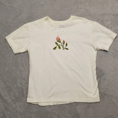 Чероки рубашка женщин маленький белый цветочный вышивка коротким рукавом Crewneck футболка - Изображение 1 из 4