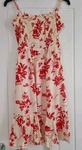 Neu Damen rot/cremefarbenes Sommerkleid Sommerkleid knielang Größe M - Bild 1 von 6