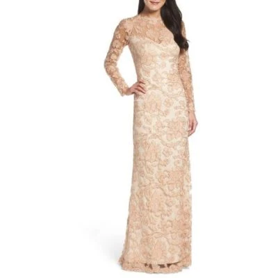 Nuevo con etiquetas Vestido Tadashi Shoji Flor de Melocotón Manga Larga Talla 6 Foto 1 de 4