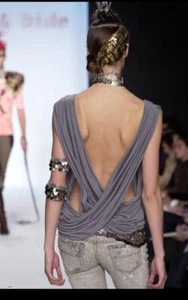 Sass & Bide Dress Top Wrap Open Back OSFM Grey Silver Sequins Vintage Jersey - Picture 1 of 9