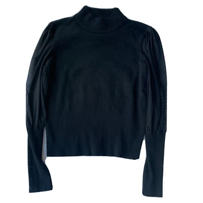 Almost Famous Blouse Sz L Black Top Sheer Sleeve Knit Career Work L/S Crop Fancy — 第 1/4 张图片
